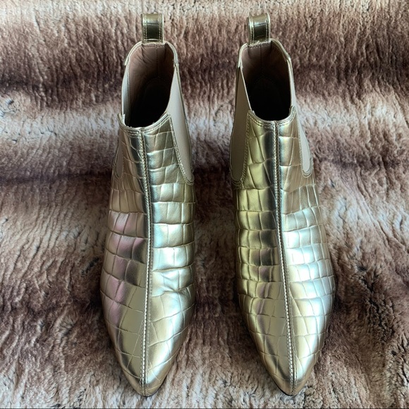 Max Mara Salice Ankle Boots Gold Croc - Picture 2 of 10